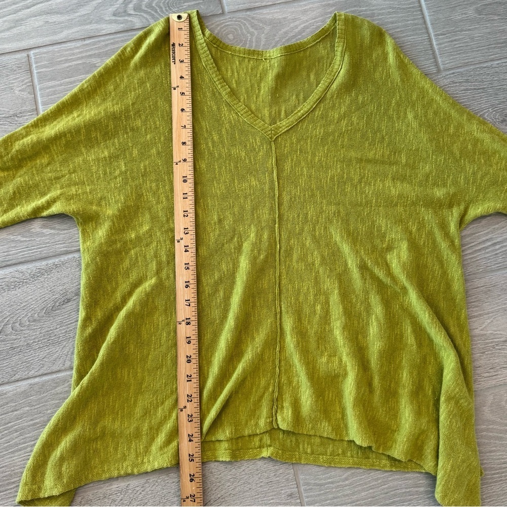 EILEEN FISHER Organic Linen Cotton Spring Chartreuse Green Lagenlook Drapey Top - Picture 4 of 5